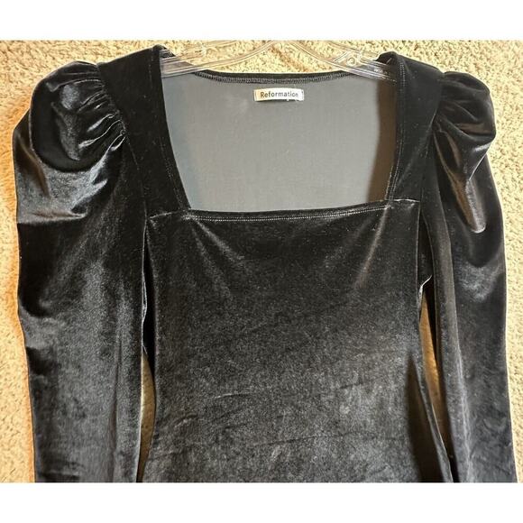 Reformation Lunar Square Neck Puff Sleeve Black Velvet Rebel Chic Mini Dress M - Picture 8 of 16
